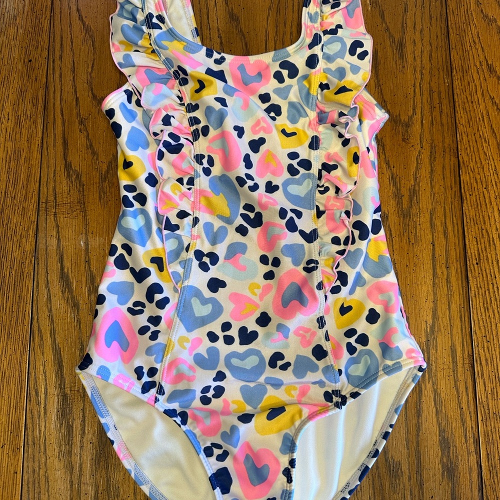 Cat & Jack Multicolor Heart and Leopard Print Kids Swim One Piece